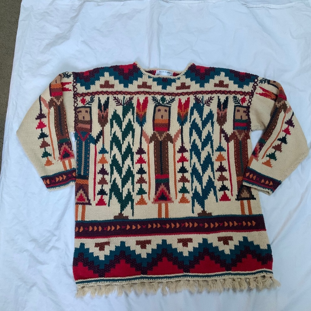Hand Knit Southwestern Sweater by Knitting Needles (size L)